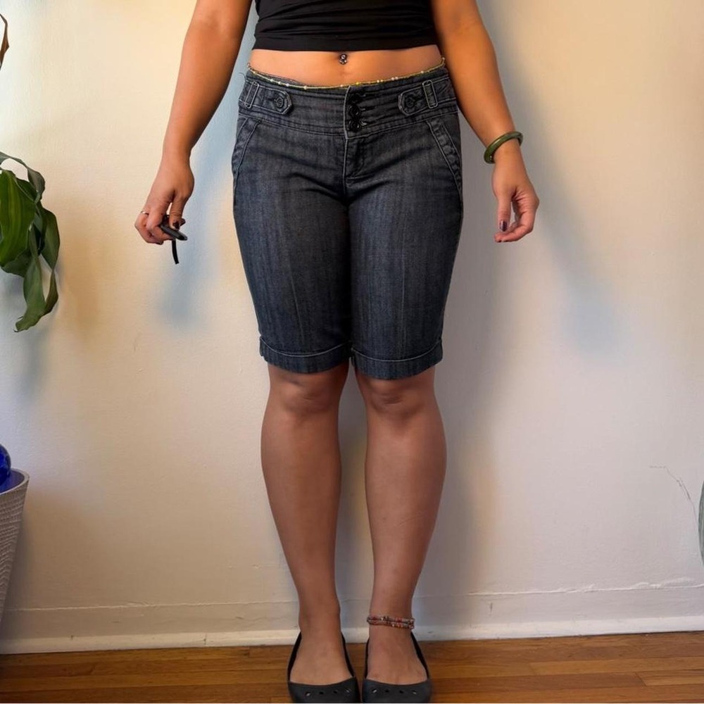 Boom Boom Jeans Dark Denim Bermuda Trouser Shorts Indie Sleaze Low Rise Size 13